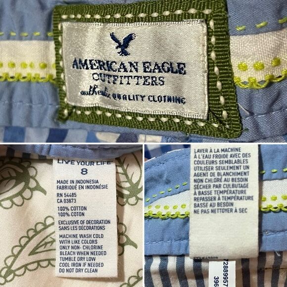American Eagle Outfitters White Blue Plaid Roll Tab Bermuda Cotton Shorts Size 8 - Picture 9 of 10